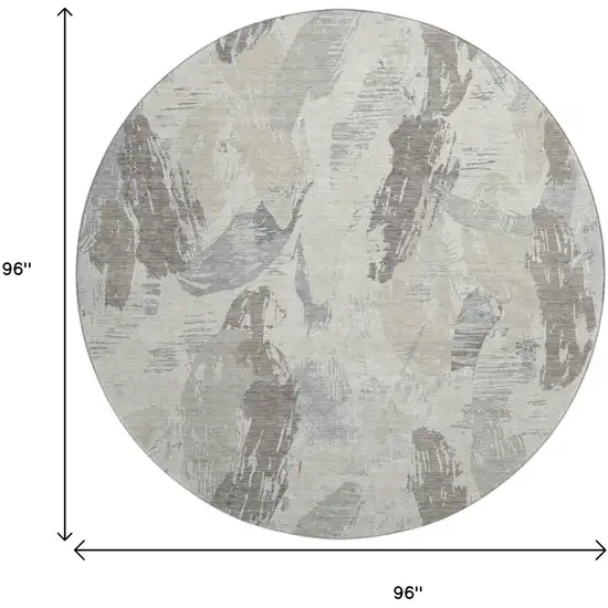 8' X 8' Taupe Ivory And Gray Abstract Washable Round Rug With UV Protection Photo 9