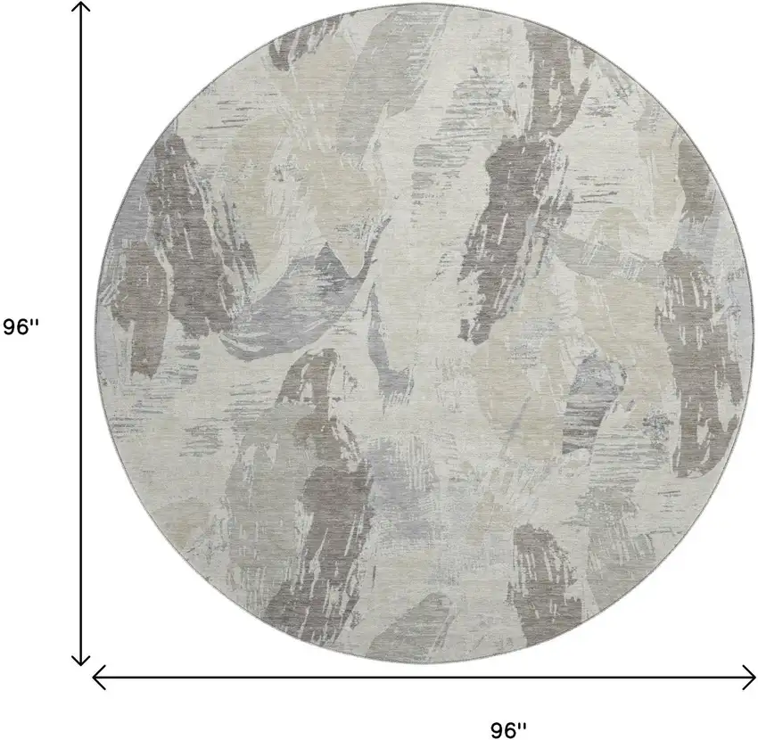 8' X 8' Taupe Ivory And Gray Abstract Washable Round Rug With UV Protection Photo 9
