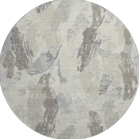 8' X 8' Taupe Ivory And Gray Abstract Washable Round Rug With UV Protection Photo 3