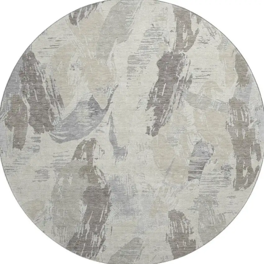 8' X 8' Taupe Ivory And Gray Abstract Washable Round Rug With UV Protection Photo 3