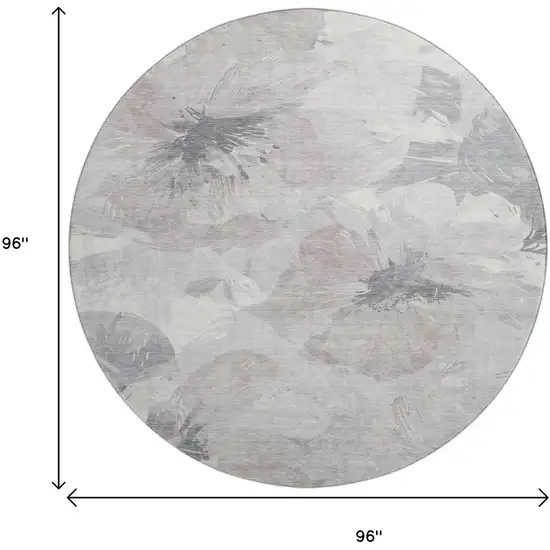 8' X 8' Taupe Ivory And Gray Floral Washable Round Rug With UV Protection Photo 9