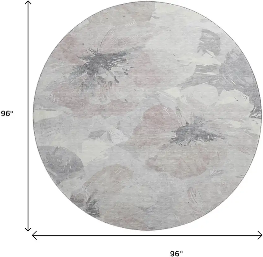 8' X 8' Taupe Ivory And Gray Floral Washable Round Rug With UV Protection Photo 9