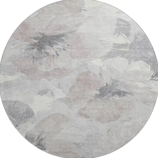 8' X 8' Taupe Ivory And Gray Floral Washable Round Rug With UV Protection Photo 3