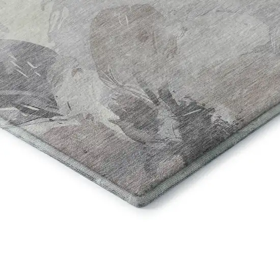 8' X 8' Taupe Ivory And Gray Floral Washable Round Rug With UV Protection Photo 6