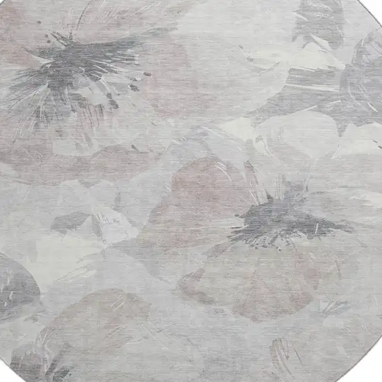 8' X 8' Taupe Ivory And Gray Floral Washable Round Rug With UV Protection Photo 2