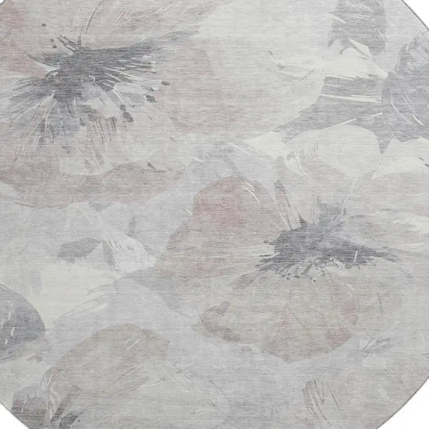 8' X 8' Taupe Ivory And Gray Floral Washable Round Rug With UV Protection Photo 2