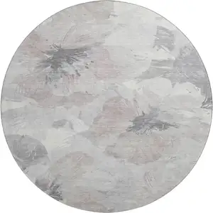 Photo of 8' X 8' Taupe Ivory And Gray Floral Washable Round Rug With UV Protection