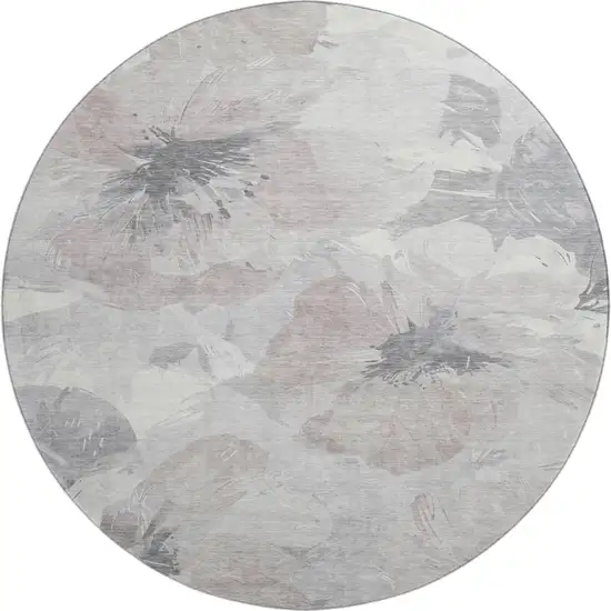 8' X 8' Taupe Ivory And Gray Floral Washable Round Rug With UV Protection Photo 1