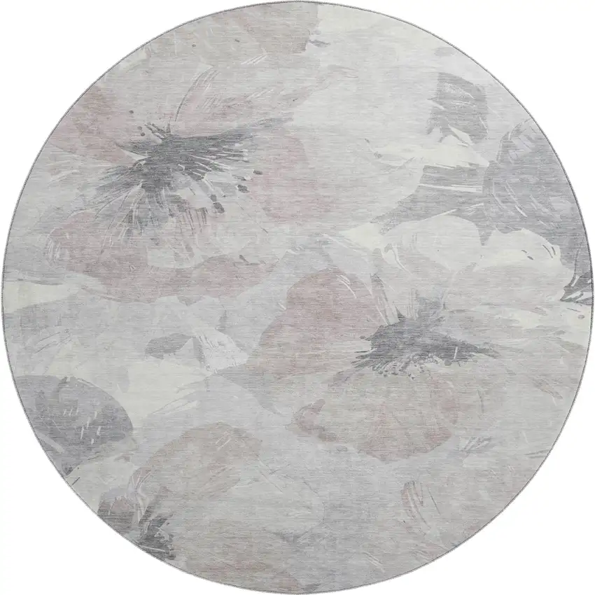 8' X 8' Taupe Ivory And Gray Floral Washable Round Rug With UV Protection Photo 1