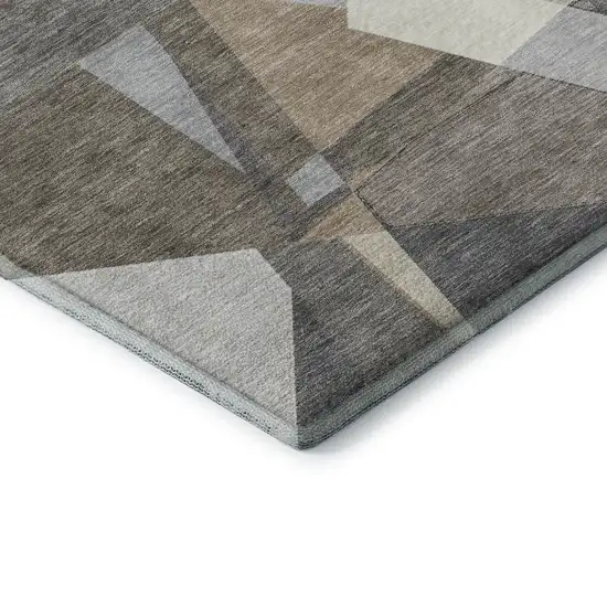 8' X 8' Taupe Ivory And Gray Geometric Washable Round Rug With UV Protection Photo 6