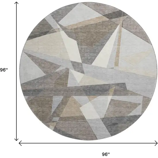 8' X 8' Taupe Ivory And Gray Geometric Washable Round Rug With UV Protection Photo 9