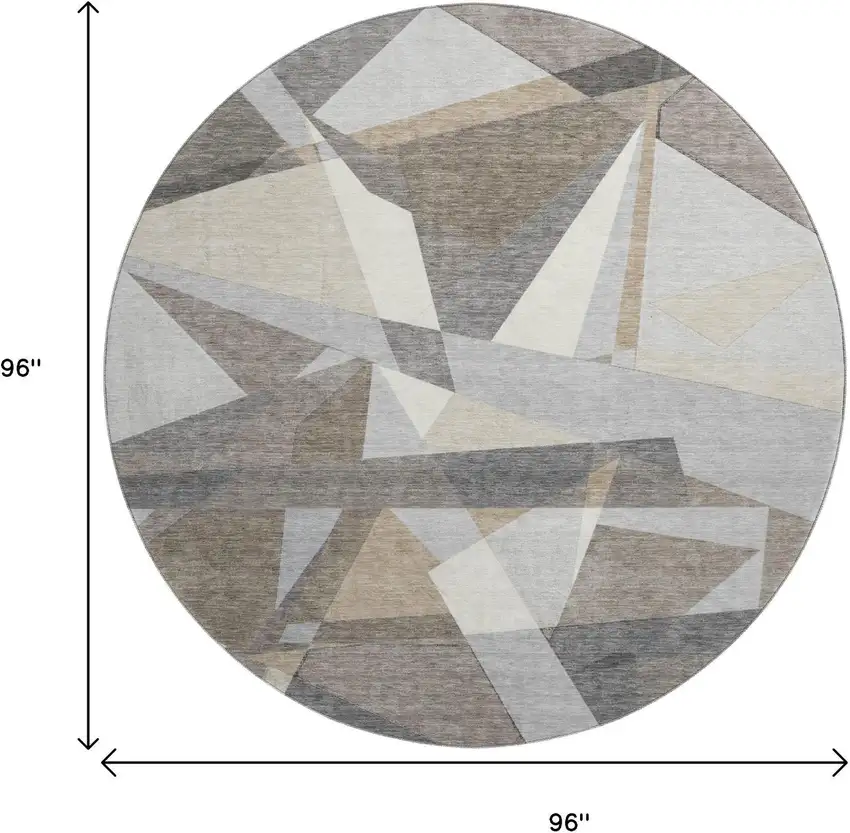 8' X 8' Taupe Ivory And Gray Geometric Washable Round Rug With UV Protection Photo 9
