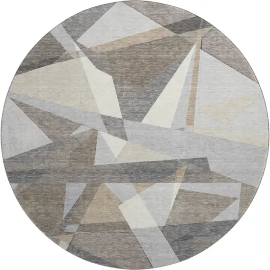 8' X 8' Taupe Ivory And Gray Geometric Washable Round Rug With UV Protection Photo 1