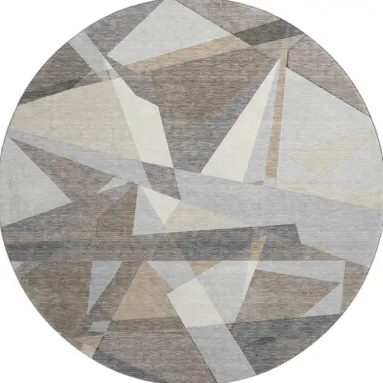 8' X 8' Taupe Ivory And Gray Geometric Washable Round Rug With UV Protection Photo 2