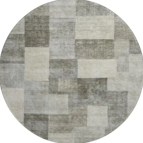 8' X 8' Taupe Ivory And Khaki Geometric Washable Round Rug With UV Protection Photo 3