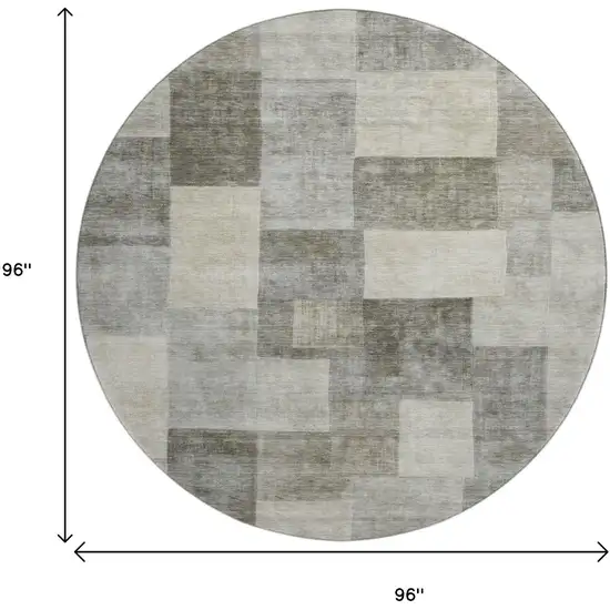 8' X 8' Taupe Ivory And Khaki Geometric Washable Round Rug With UV Protection Photo 9