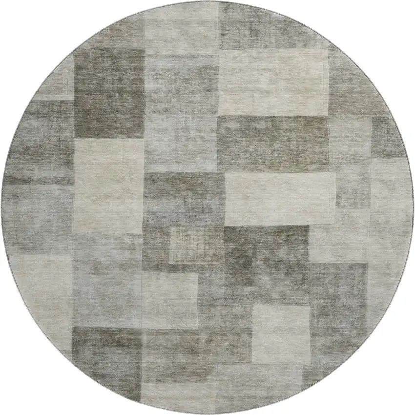 8' X 8' Taupe Ivory And Khaki Geometric Washable Round Rug With UV Protection Photo 1