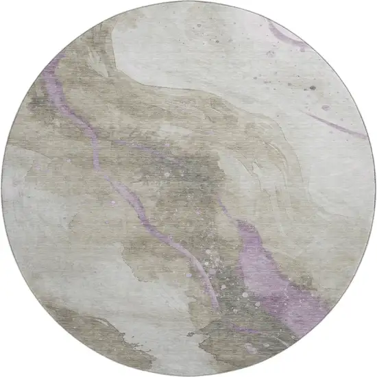 8' X 8' Taupe Lavender And Ivory Abstract Washable Round Rug With UV Protection Photo 1