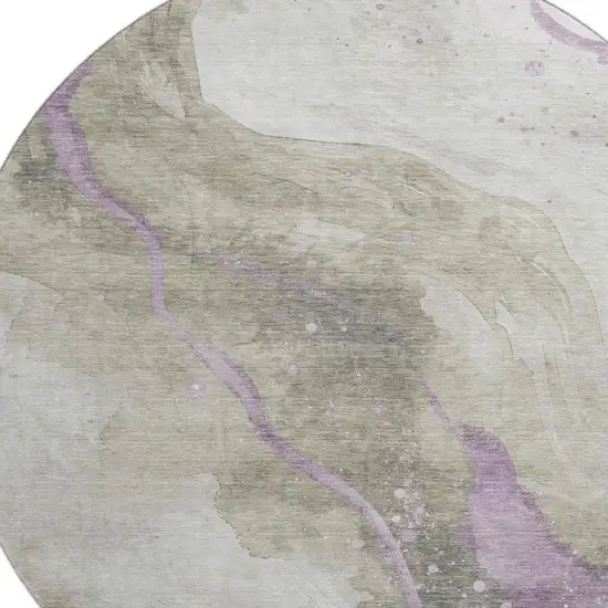 8' X 8' Taupe Lavender And Ivory Abstract Washable Round Rug With UV Protection Photo 2