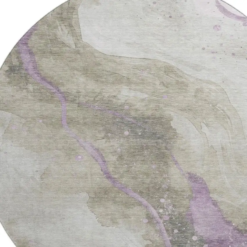 8' X 8' Taupe Lavender And Ivory Abstract Washable Round Rug With UV Protection Photo 2