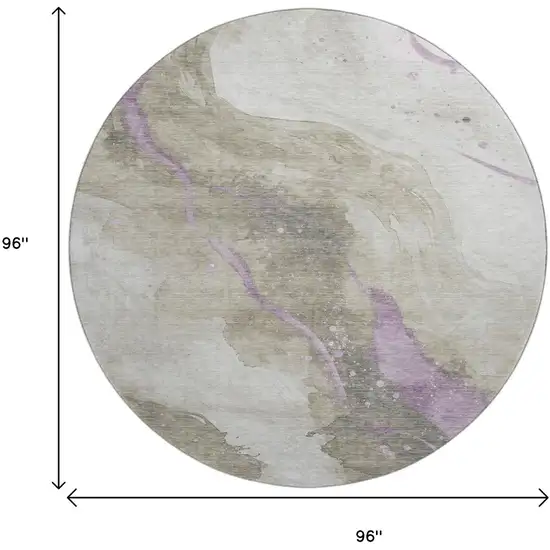 8' X 8' Taupe Lavender And Ivory Abstract Washable Round Rug With UV Protection Photo 9