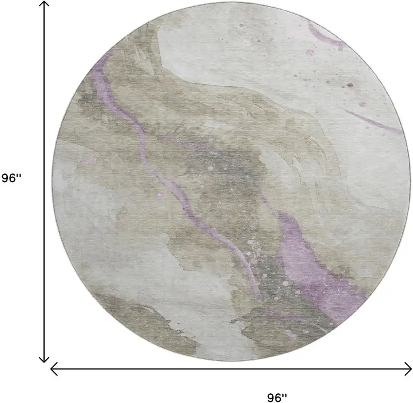 8' X 8' Taupe Lavender And Ivory Abstract Washable Round Rug With UV Protection Photo 9