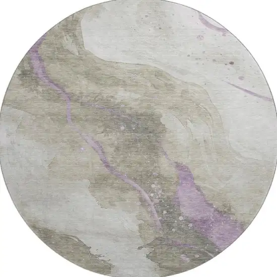 8' X 8' Taupe Lavender And Ivory Abstract Washable Round Rug With UV Protection Photo 3