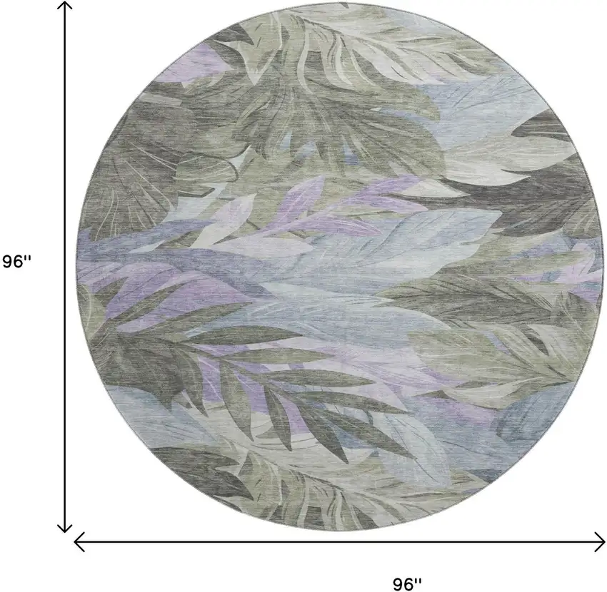 8' X 8' Taupe Lavender And Olive Green Floral Washable Round Rug With UV Protection Photo 9