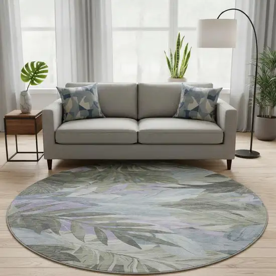 8' X 8' Taupe Lavender And Olive Green Floral Washable Round Rug With UV Protection Photo 2