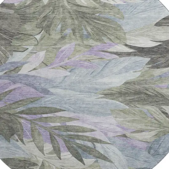 8' X 8' Taupe Lavender And Olive Green Floral Washable Round Rug With UV Protection Photo 2