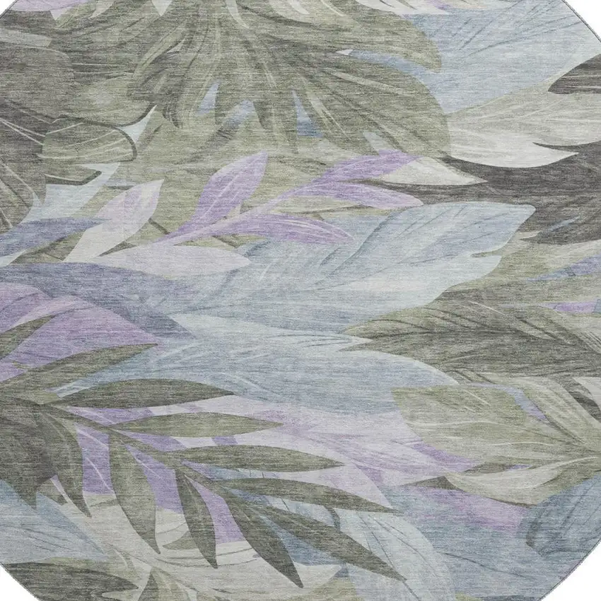 8' X 8' Taupe Lavender And Olive Green Floral Washable Round Rug With UV Protection Photo 2
