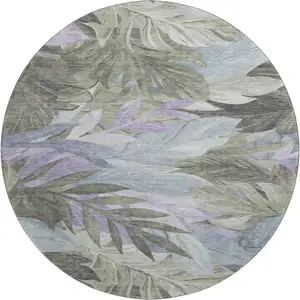 Photo of 8' X 8' Taupe Lavender And Olive Green Floral Washable Round Rug With UV Protection
