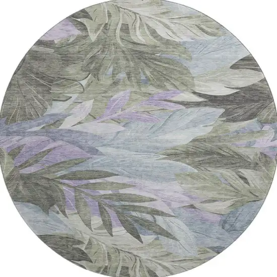 8' X 8' Taupe Lavender And Olive Green Floral Washable Round Rug With UV Protection Photo 3