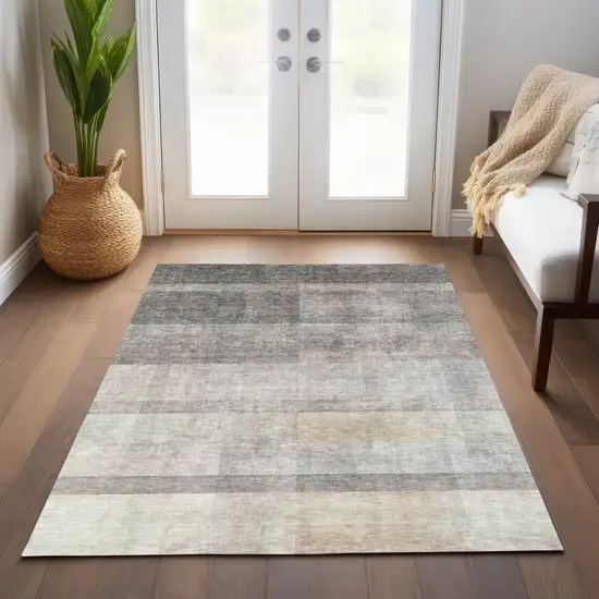 Taupe Ombre Washable Non Skid Indoor Outdoor Area Rug Photo 9