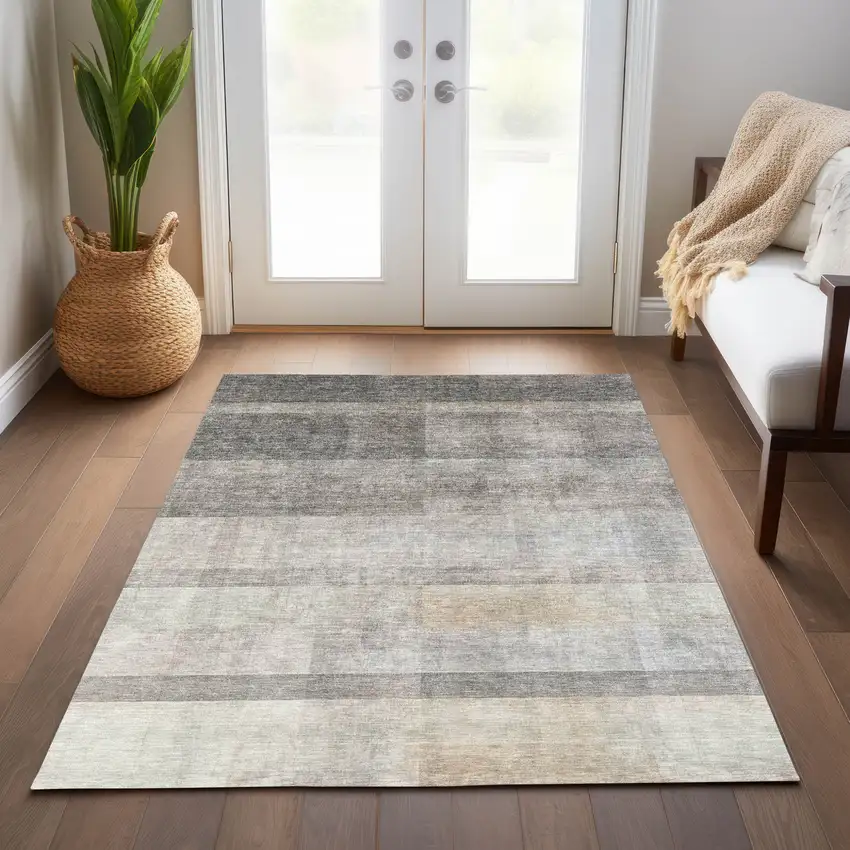 Taupe Ombre Washable Non Skid Indoor Outdoor Area Rug Photo 9