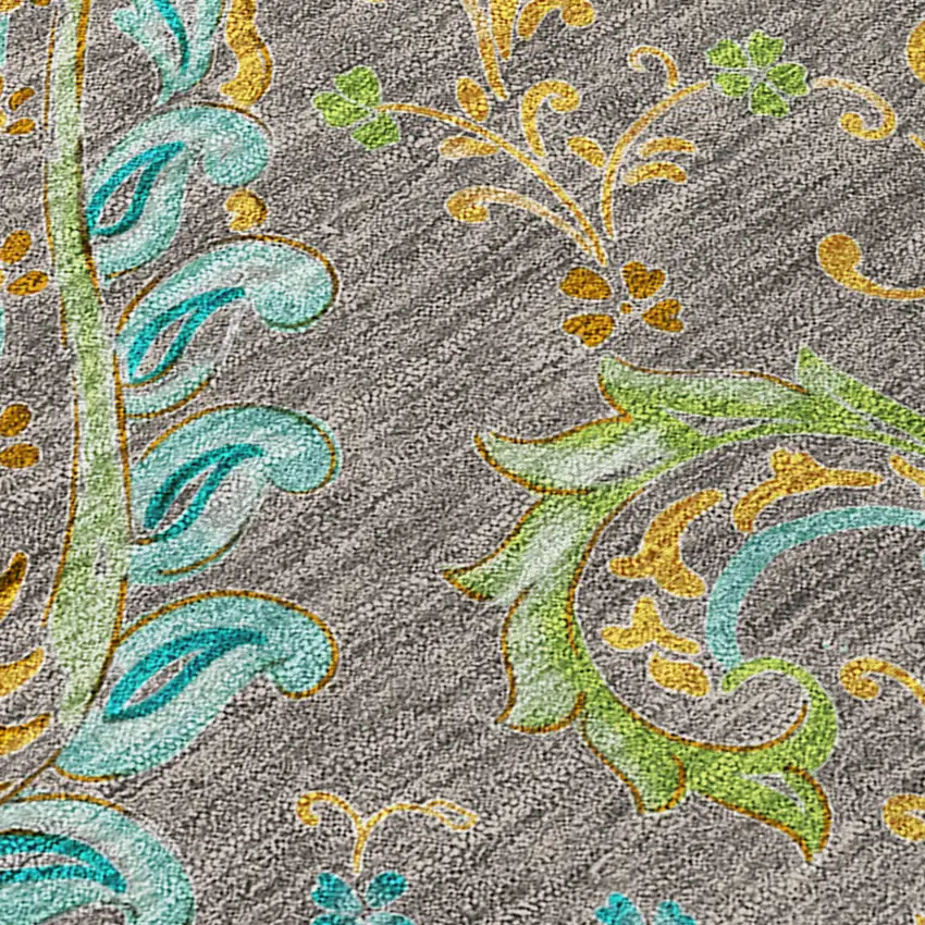Taupe Paisley Washable Non Skid Indoor Outdoor Area Rug Photo 7