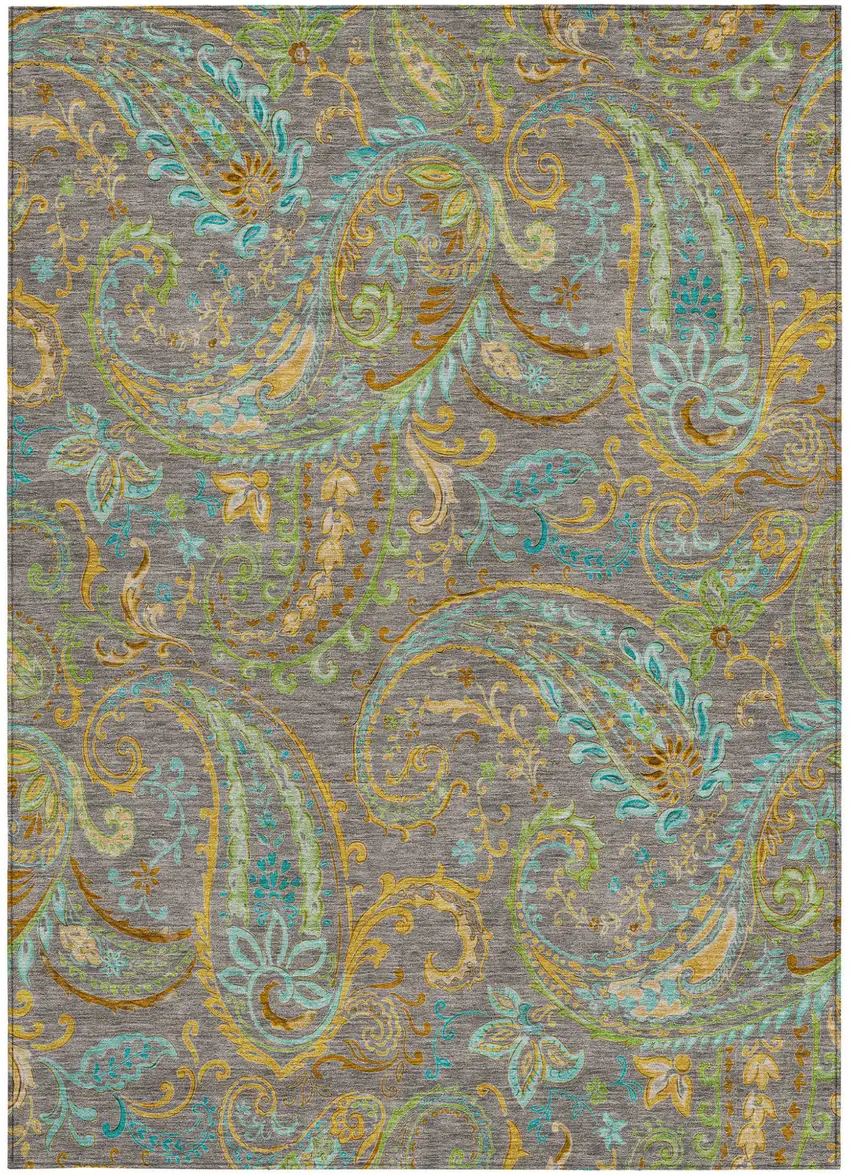 Taupe Paisley Washable Non Skid Indoor Outdoor Area Rug Photo 4