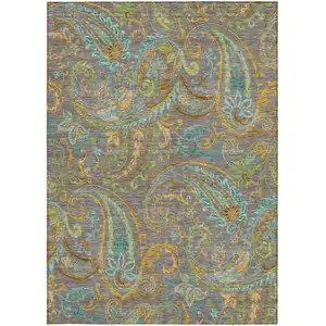 Photo of 3' X 5' Taupe Paisley Washable Non Skid Indoor Outdoor Area Rug