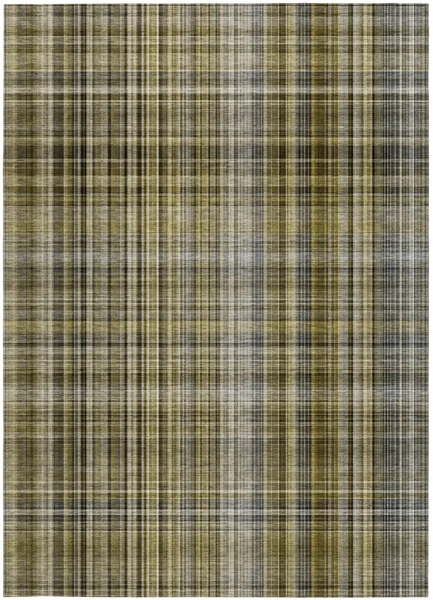 Green Beige and Gray Plaid Washable Non Skid Indoor Outdoor Area Rug Photo 4