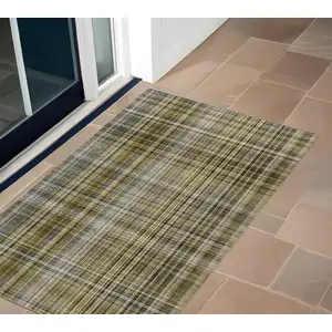 Photo of 3' X 5' Taupe Plaid Washable Non Skid Indoor Outdoor Area Rug