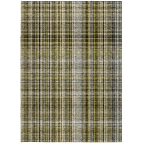 Green Beige and Gray Plaid Washable Non Skid Indoor Outdoor Area Rug Photo 4