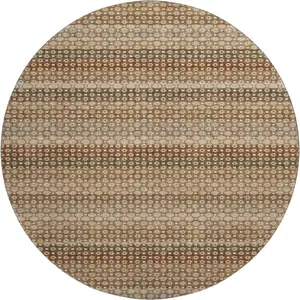 Photo of 8' X 8' Taupe Rust And Brown Striped Washable Round Rug With UV Protection