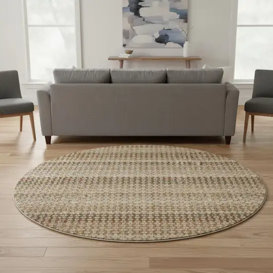 8' X 8' Taupe Rust And Brown Striped Washable Round Rug With UV Protection Photo 2