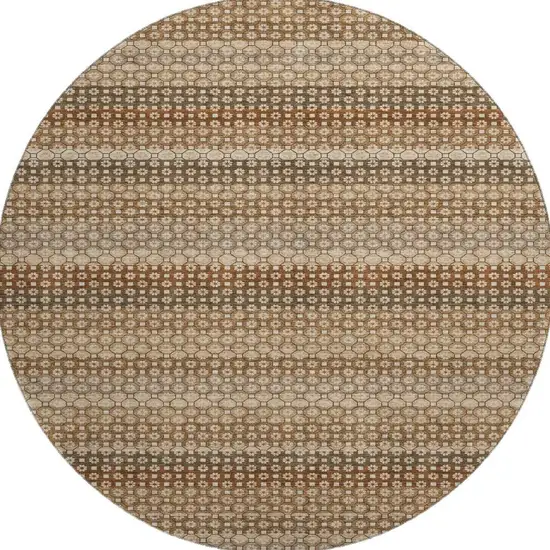 8' X 8' Taupe Rust And Brown Striped Washable Round Rug With UV Protection Photo 3