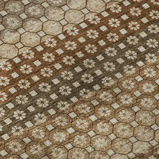 8' X 8' Taupe Rust And Brown Striped Washable Round Rug With UV Protection Photo 8