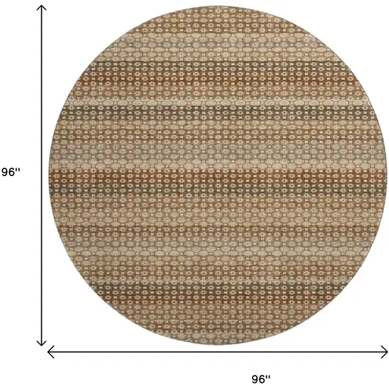 8' X 8' Taupe Rust And Brown Striped Washable Round Rug With UV Protection Photo 9