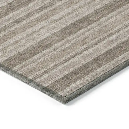 Taupe Striped Washable Indoor Outdoor Area Rug Photo 7