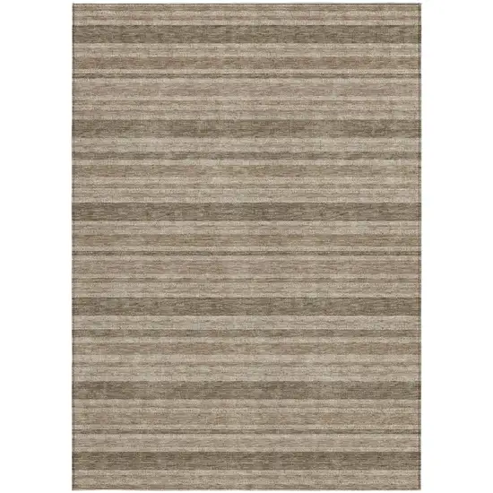 Taupe Striped Washable Indoor Outdoor Area Rug Photo 4