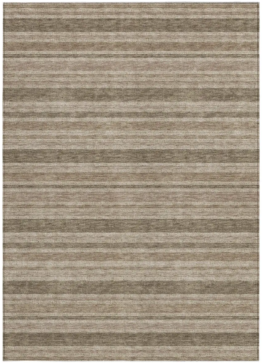 Taupe Striped Washable Indoor Outdoor Area Rug Photo 5