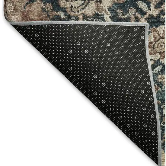 8' X 8' Taupe Teal And Brown Floral Washable Round Rug With UV Protection Photo 5